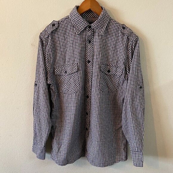 ELIXIR SMALL BROWN/BLACK/WHITE LONG SLEEVE BUTTON DOWN COLLARED 2 POCKET SHIRT - Picture 1 of 7